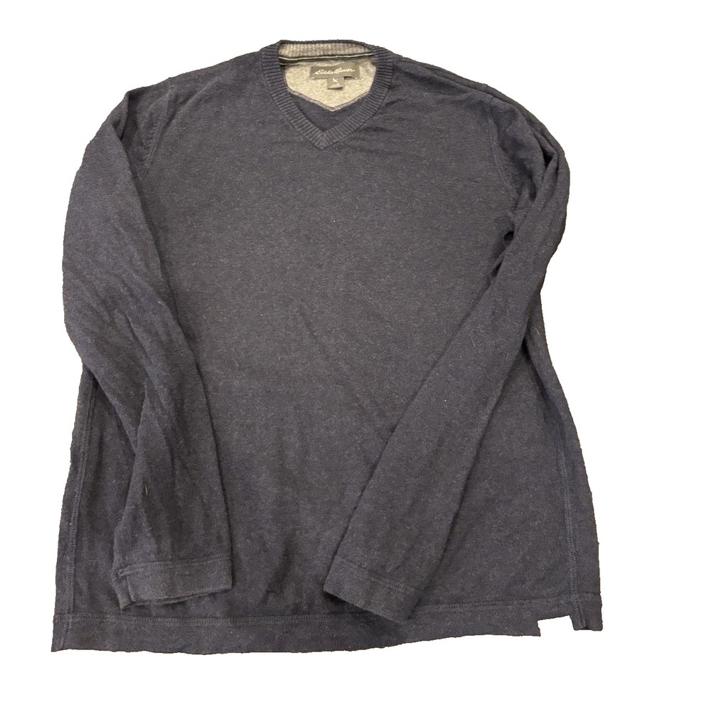 Eddie Bauer Navy Cotton‎ Merino Wool V Neck thermal Pullover size medium mens